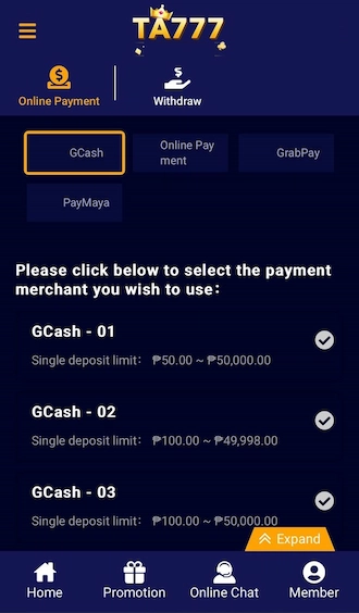 Step 2: Select the GCash deposit method